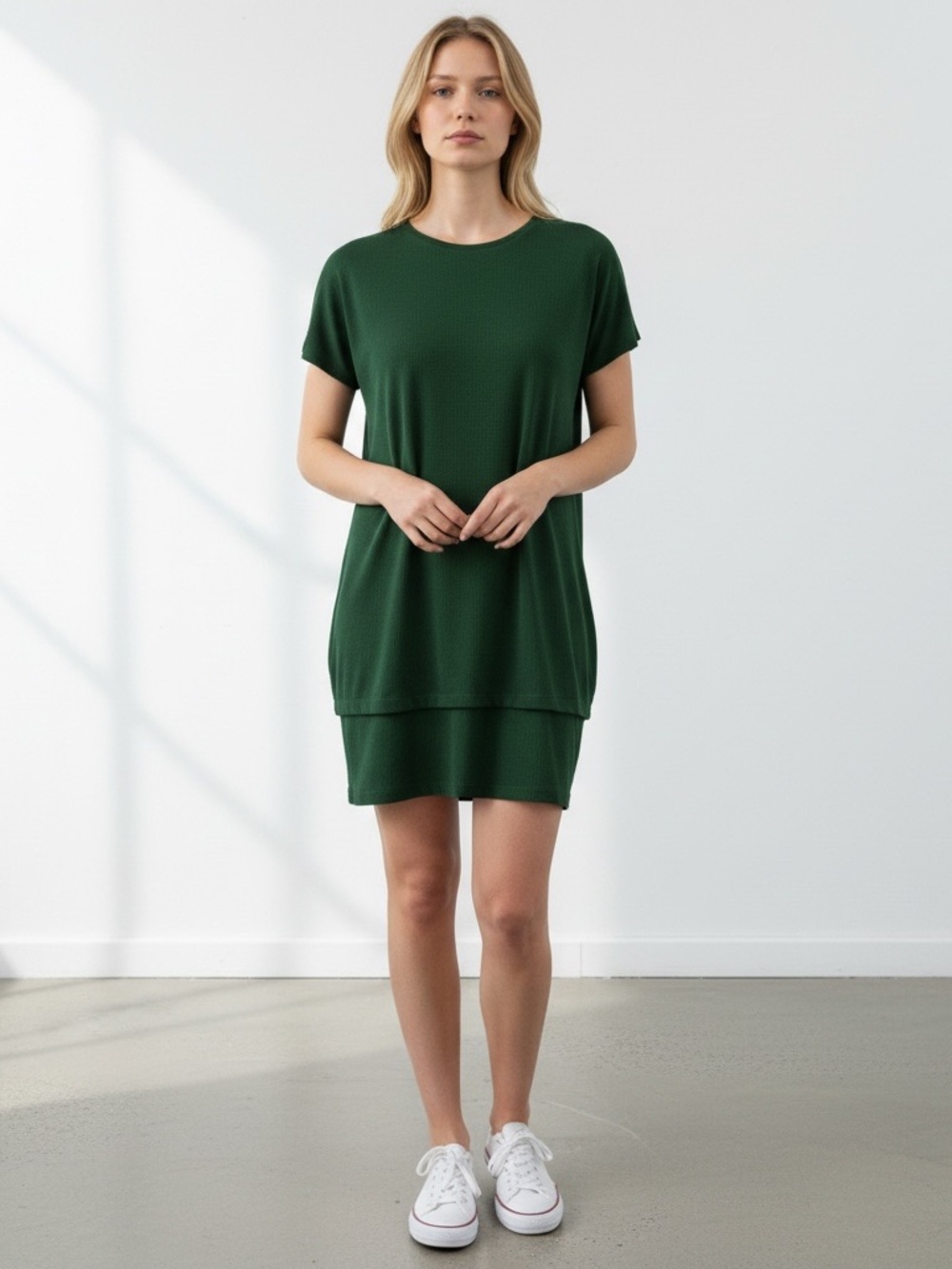 Susana Monaco  Woman's XS Green Short Sleeve Layered Short Dress T-dress relaxed